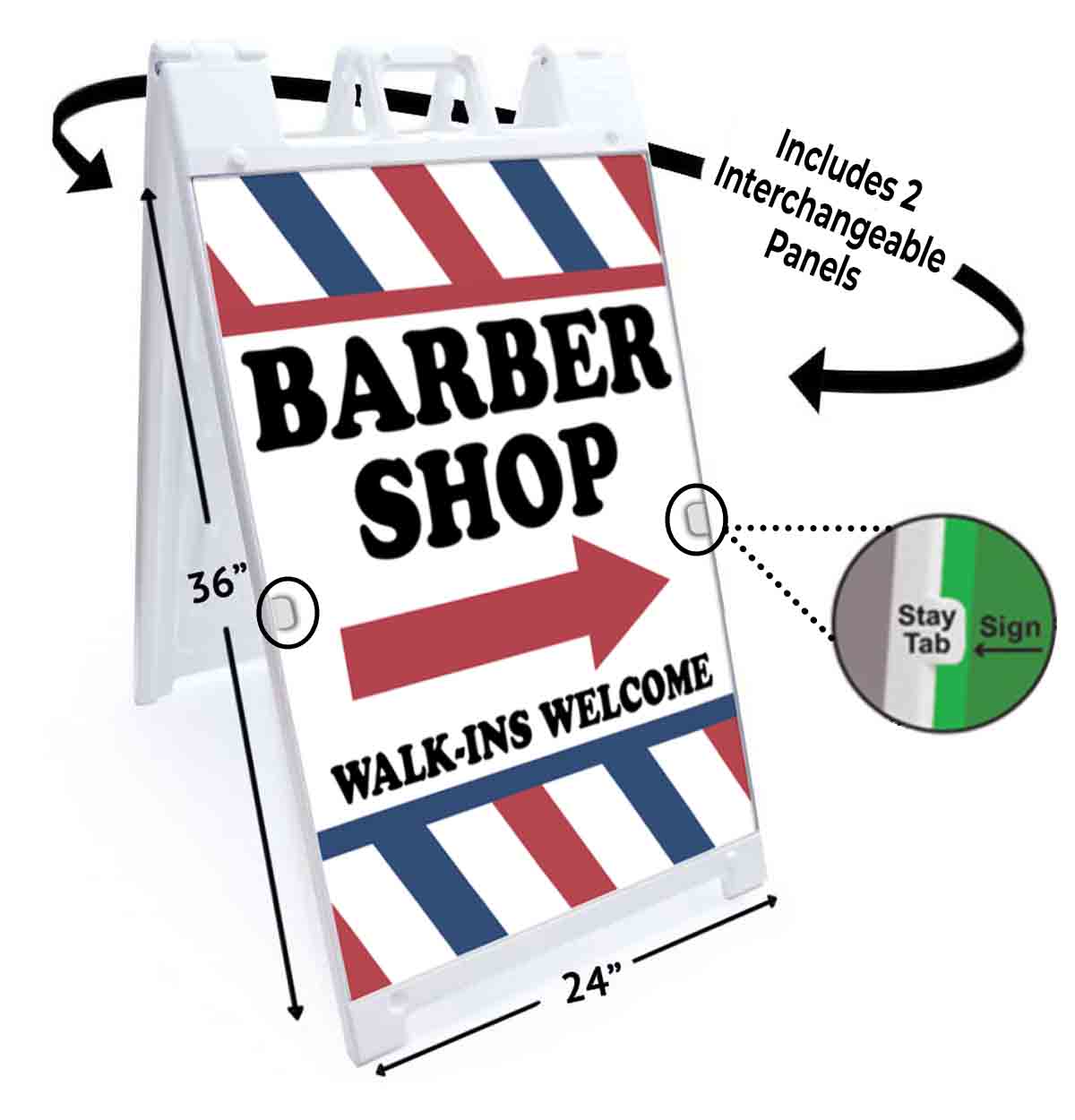 BARBER SHOP RIGHT ARROW Signicade 24x36 Aframe Sidewalk Sign Banner Decal - Picture 5 of 9