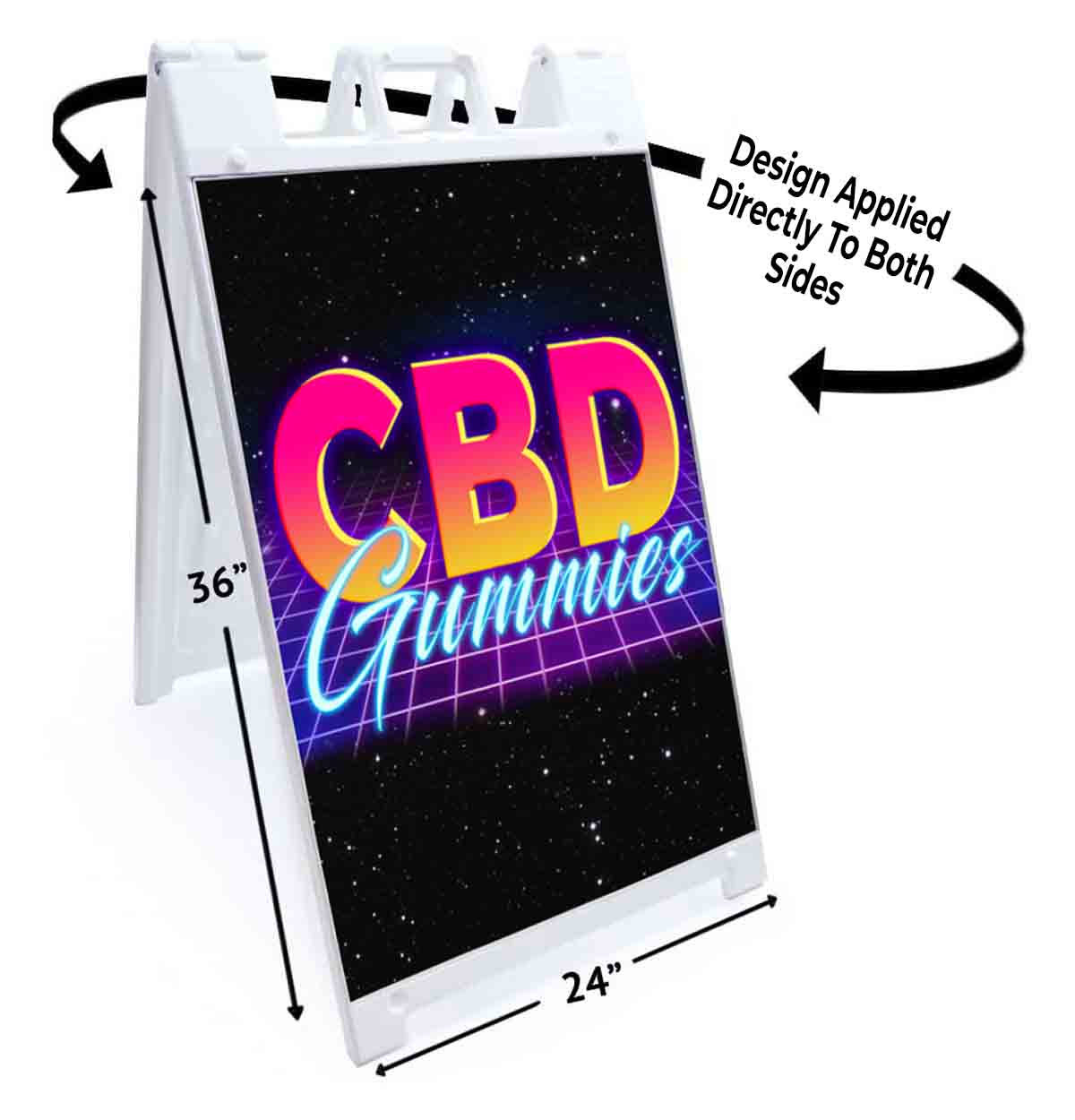 CBD GUMMIES 80S Signicade 24×36 Aframe Sidewalk Sign Banner Decal EDIBLES