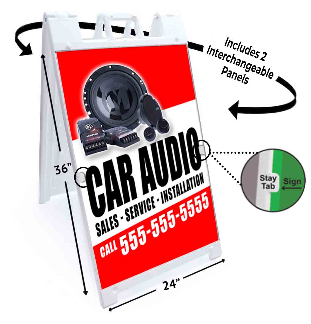 PHONE CUSTOMIZABLE CAR AUDIO Signicade 24x36 Aframe Sidewalk Sign Banner Decal - Picture 4 of 9