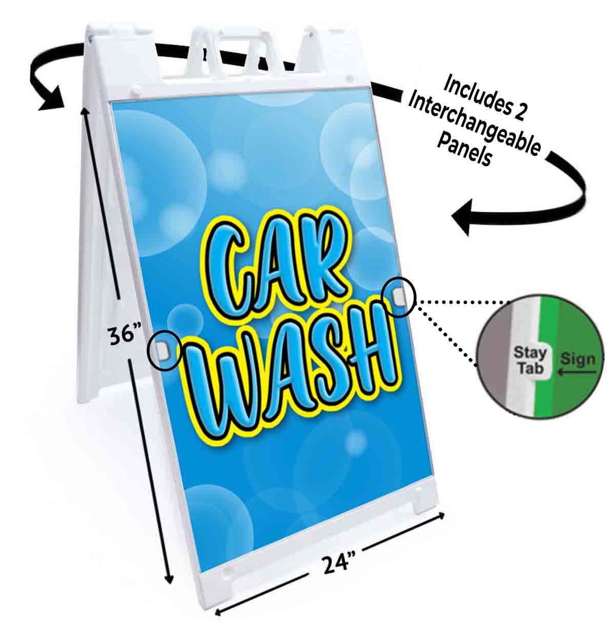 CAR WASH Signicade 24x36 Aframe Sidewalk Sign Banner Decal AUTOMOTIVE ...