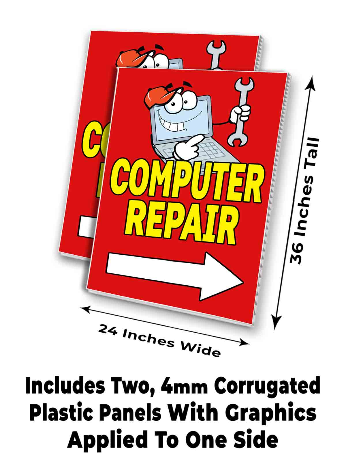 Computer Repairs Signs COMPUTER REPAIR RIGHT ARROW Signicade 24x36 Aframe Sidewalk Sign Banner ...