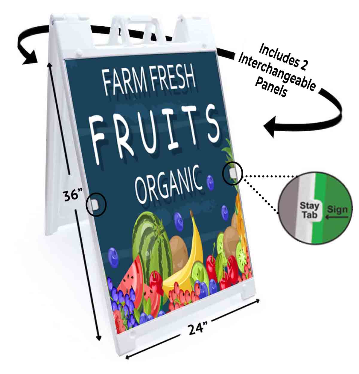 FARM FRESH FRUITS ORGANIC Signicade 24x36 Aframe Sidewalk Sign Banner ...
