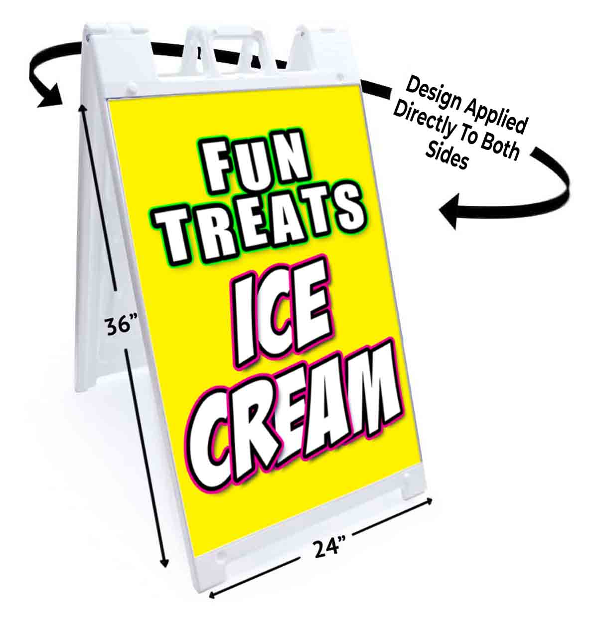 FUN TREATS ICE CREAM Signicade 24×36 Aframe Sidewalk Sign Banner Decal DESSERT