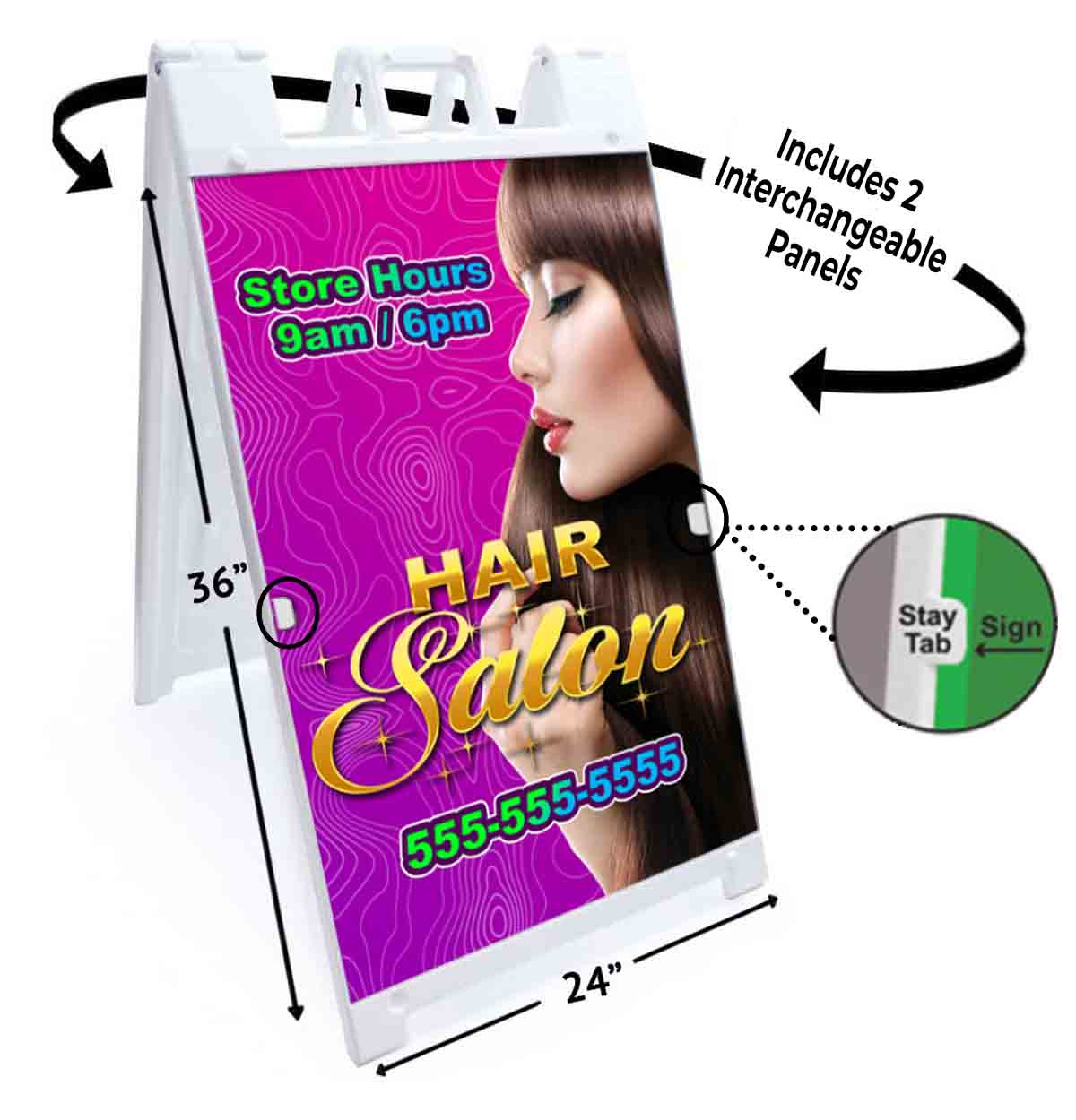 CUSTOMIZABLE HAIR SALON Signicade 24x36 Aframe Sidewalk Sign Banner Decal - Picture 5 of 9