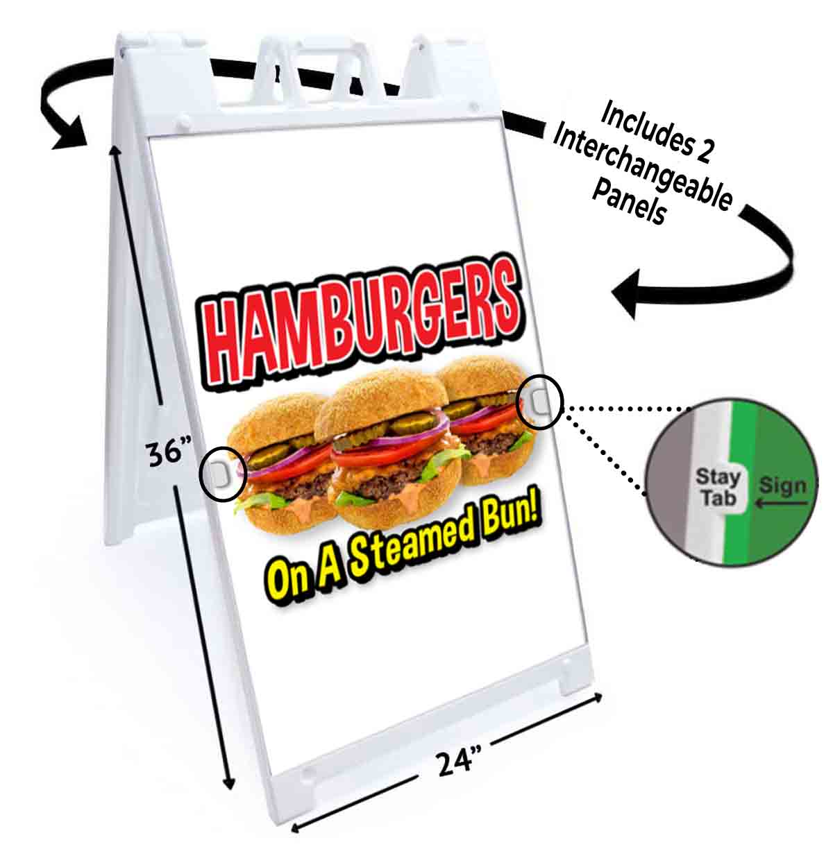 Hamburger auf einem gedämpften Brötchen Signikade 24x36 Aframe Gehweg Schild Banner Aufkleber - Bild 5 von 9