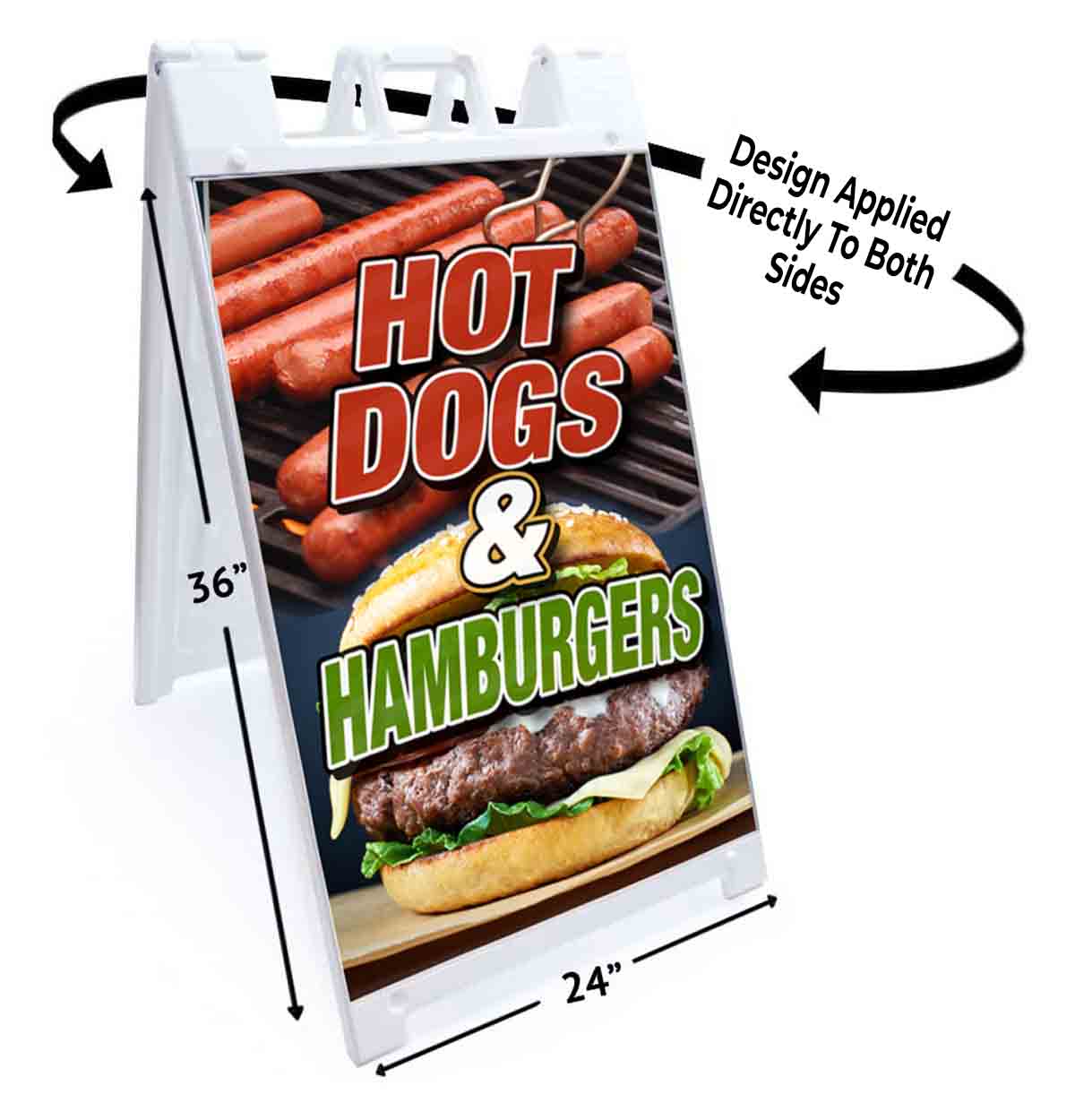 HOT DOGS & HAMBURGERS Signicade 24×36 Aframe Sidewalk Sign Banner Decal FOOD
