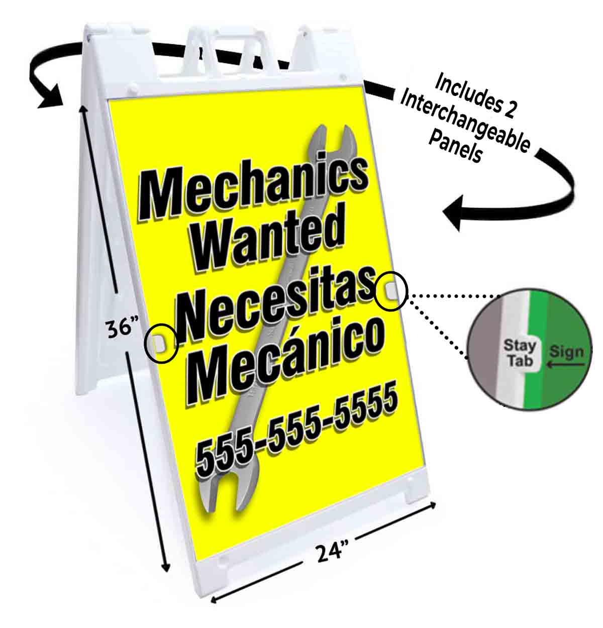 PHONE CUSTOMIZABLE MECHANICS Signicade 24x36 Aframe Sidewalk Sign Banner Decal - Picture 5 of 9