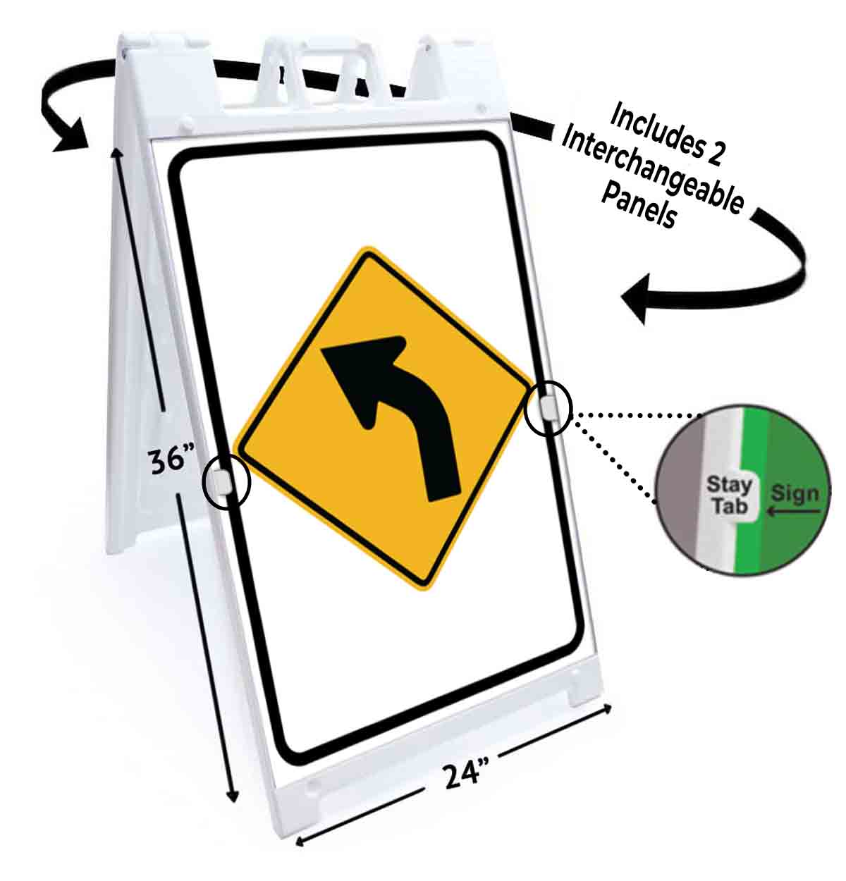 LEFT CURVE AHEAD Signicade 24x36 Aframe Sidewalk Sign Banner Decal STREET ROAD - Picture 5 of 9