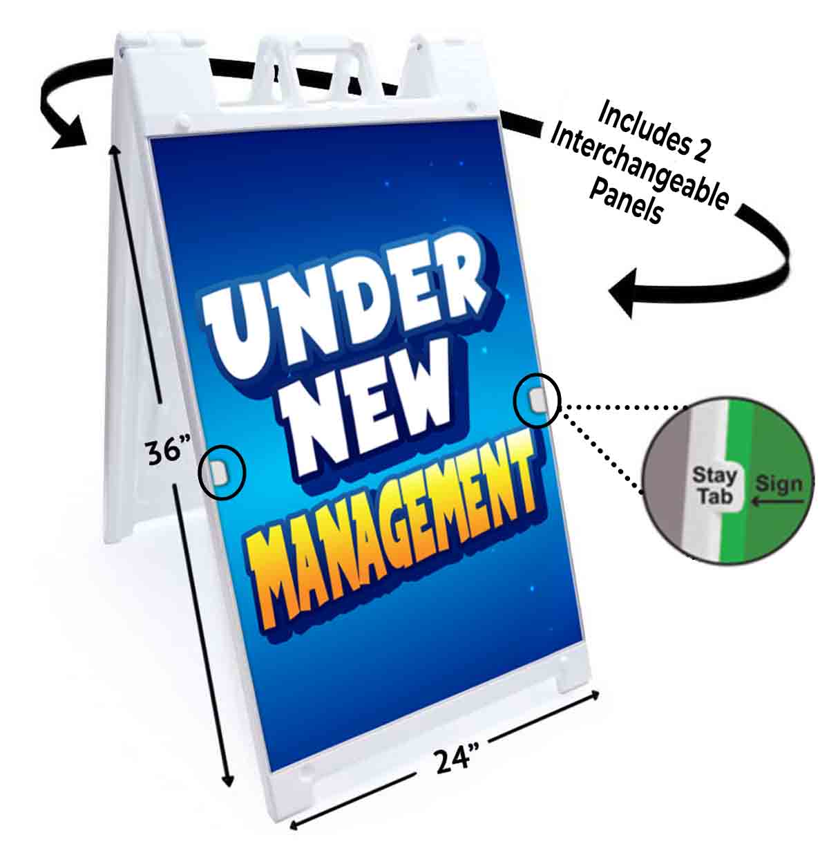 UNDER NEW MANAGEMENT Signicade 24x36 Aframe Sidewalk Sign Banner Decal - Picture 5 of 9