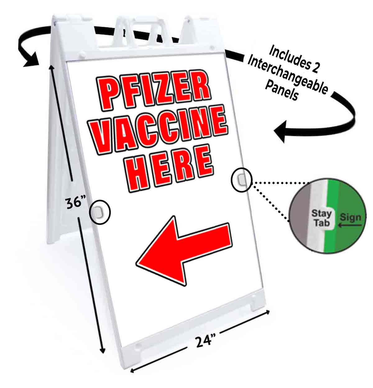 VACCINE HERE PFIZER LEFT Signicade 24x36 Aframe Sidewalk Decal Sign Banner FLU - Picture 5 of 9