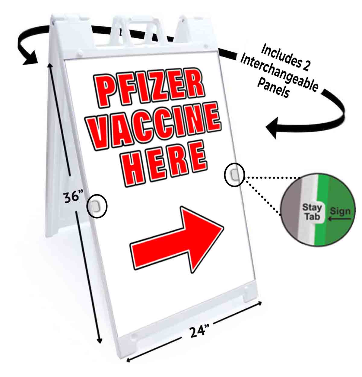 VACCINE HERE PFIZER RIGHT Signicade 24x36 Aframe Sidewalk Decal Sign Banner FLU - Picture 5 of 9
