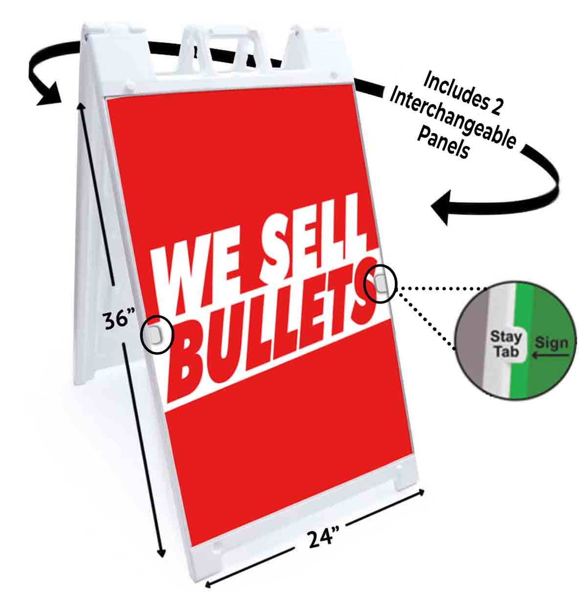 WE SELL BULLETS Signicade 24x36 Aframe Sidewalk Sign Banner Decal AMMUNITION - Picture 5 of 9