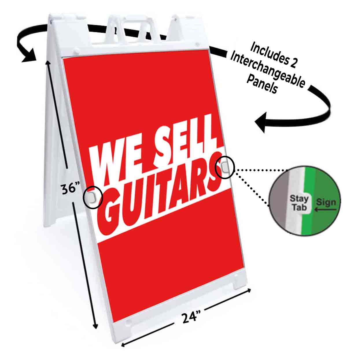 WE SELL GUITARS Signicade 24x36 Aframe Sidewalk Sign Banner Decal ...