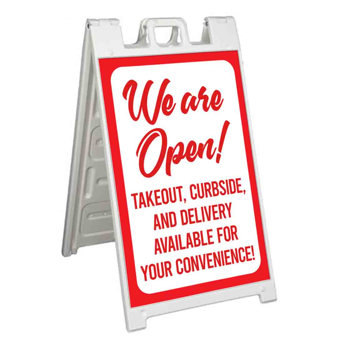 WE ARE OPEN Signicade 24×36 Aframe Sidewalk Sign Banner Decal TAKEOUT DELIVERY