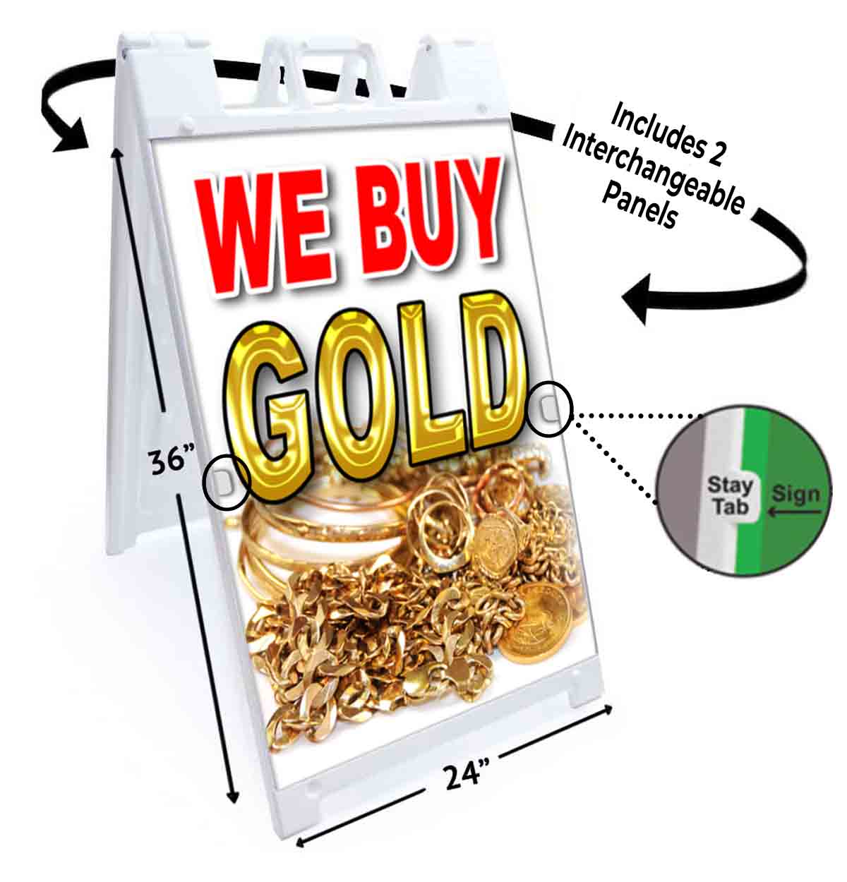 WE BUY GOLD Signicade 24x36 Aframe Sidewalk Sign Banner Decal PAWN SILVER - Picture 5 of 9