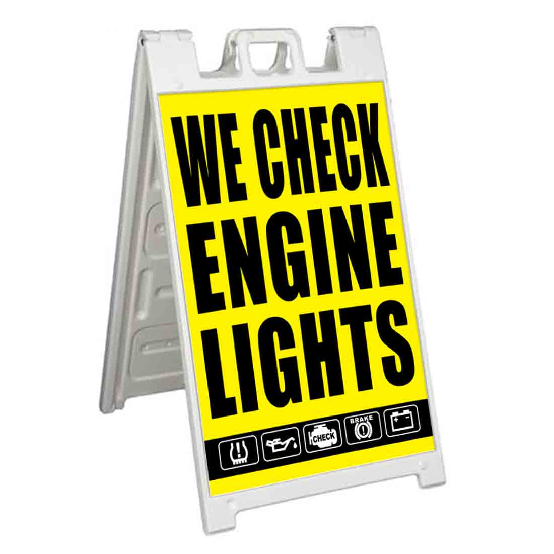 WE CHECK ENGINE LIGHTS Signicade 24×36 Aframe Sidewalk Sign Banner Decal AUTO