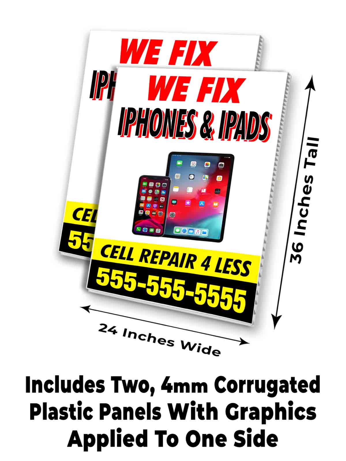 CUSTOMIZABLE WE FIX PHONES Signicade 24x36 Aframe Sidewalk Sign Banner Decal - Picture 7 of 9