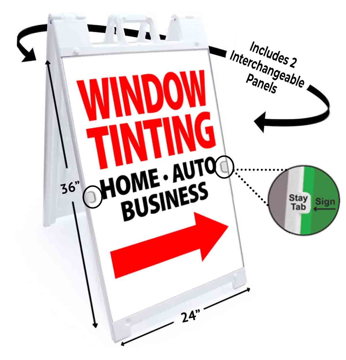 Frame Sign Window Tint WINDOW TINTING Signicade 24x36 Aframe Sidewalk Sign Banner Decal RIGHT ...