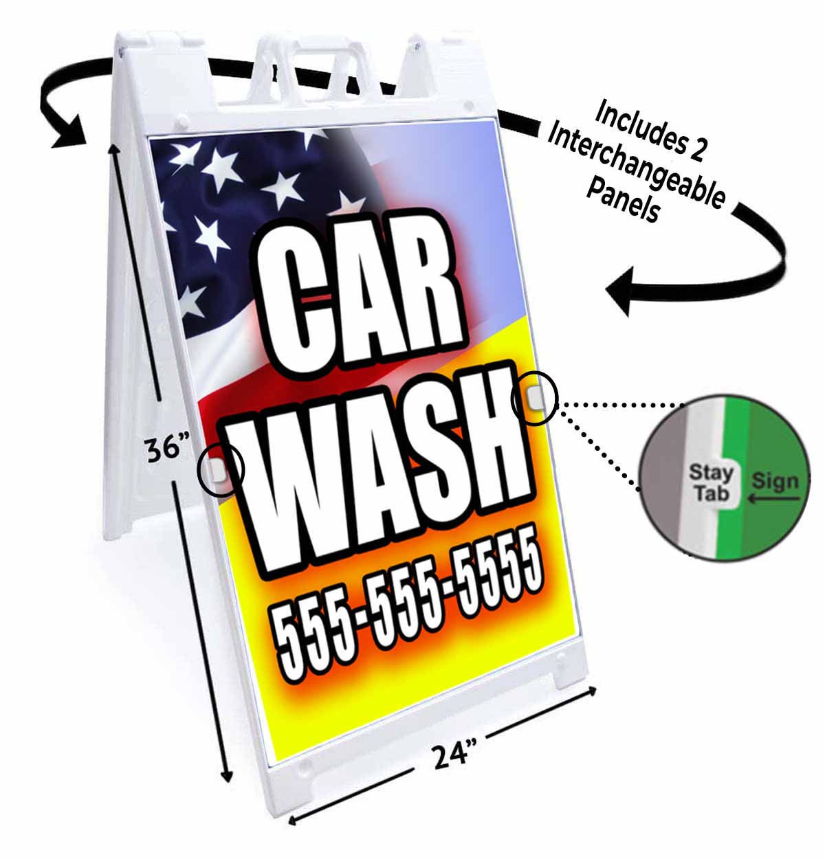 CUSTOMIZABLE CAR WASH OPEN Signicade 24x36 Aframe Sidewalk Sign Banner Decal - Picture 5 of 9