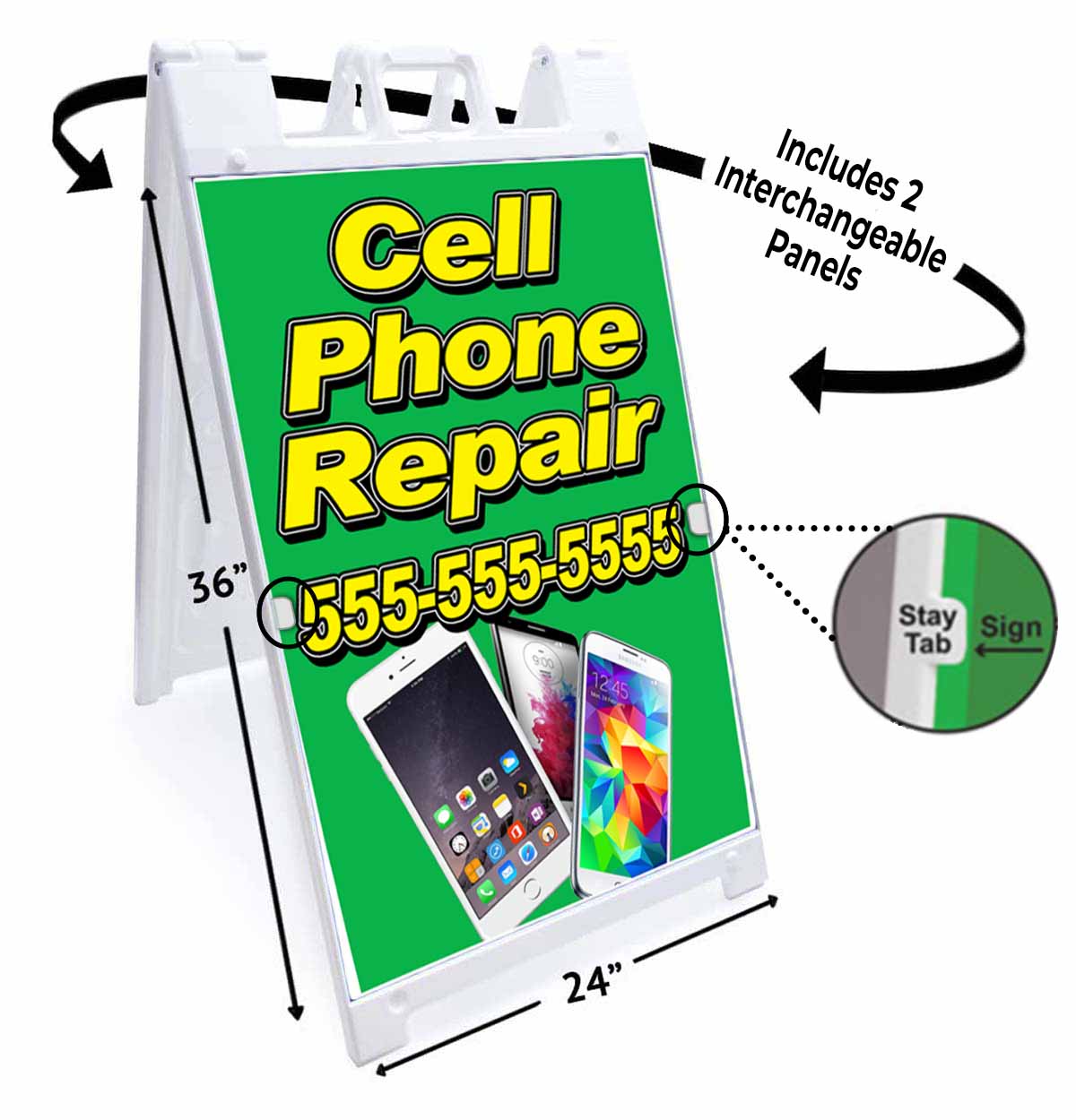 CUSTOMIZABLE CELL PHONE REPAIR Signicade 24x36 Aframe Sidewalk Sign Banner Decal - Picture 5 of 9